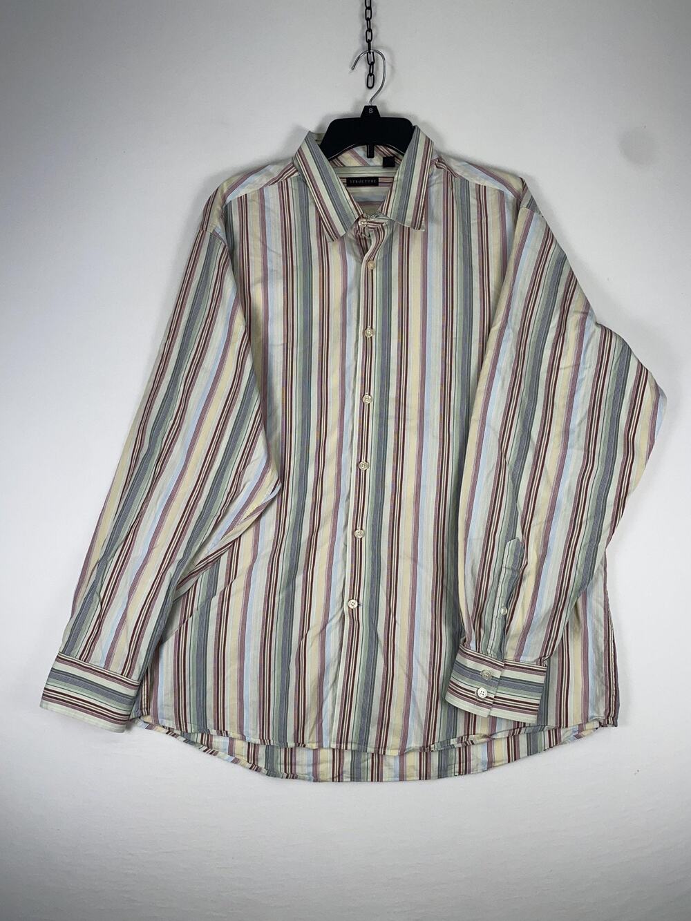 Structure Shirt Mens 2XL Multicolor Striped Long Sleeve Button Up Cotton Casual